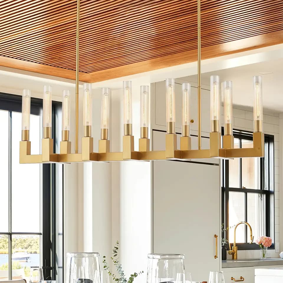 54-inch Gold Rectangular Dining Room Pendant Light Fixture