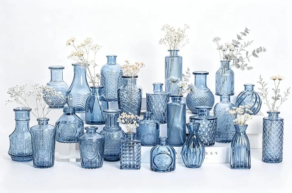 24PCS Mini Bud Vases As Wedding Centerpieces for Tables,Clear Bud Vases for Flowers,Small Flower Vases Suitable for Birthday Party,Anniversary,Wedding Reception,Baby Shower (Blue, 24PCS)