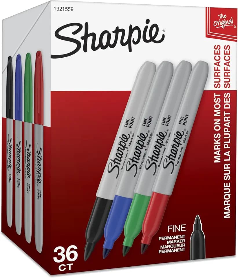 Sharpie Permanent Markers, Fine Point, Assorted Colors (Black, Red, Blue, Green), 36 Count - Bulk Office Supplies