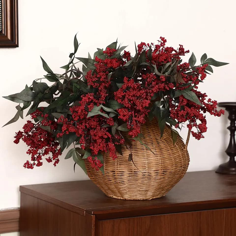 Zeyune 5 Pcs Artificial Berry Stems 35 Inch Red Christmas Decor