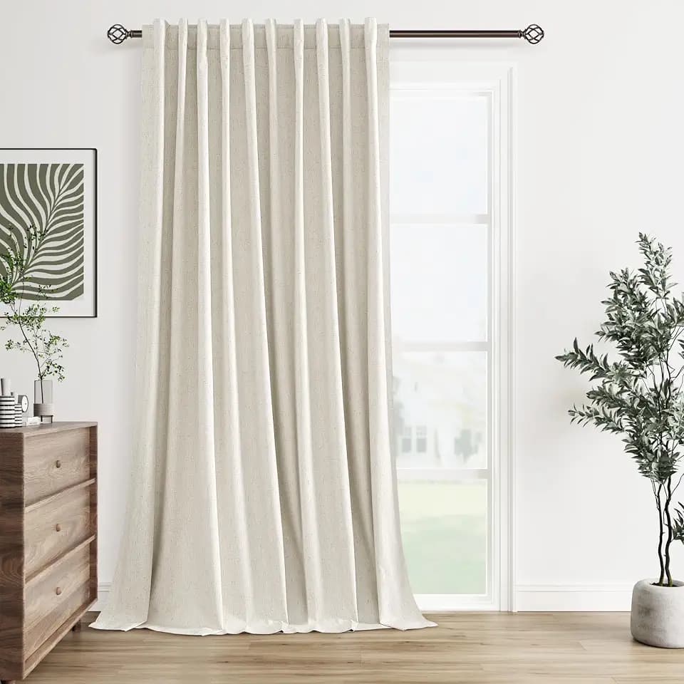 Guken 100% Blackout Linen Curtains 96 Inch Long for Bedroom 1 Panel Cream