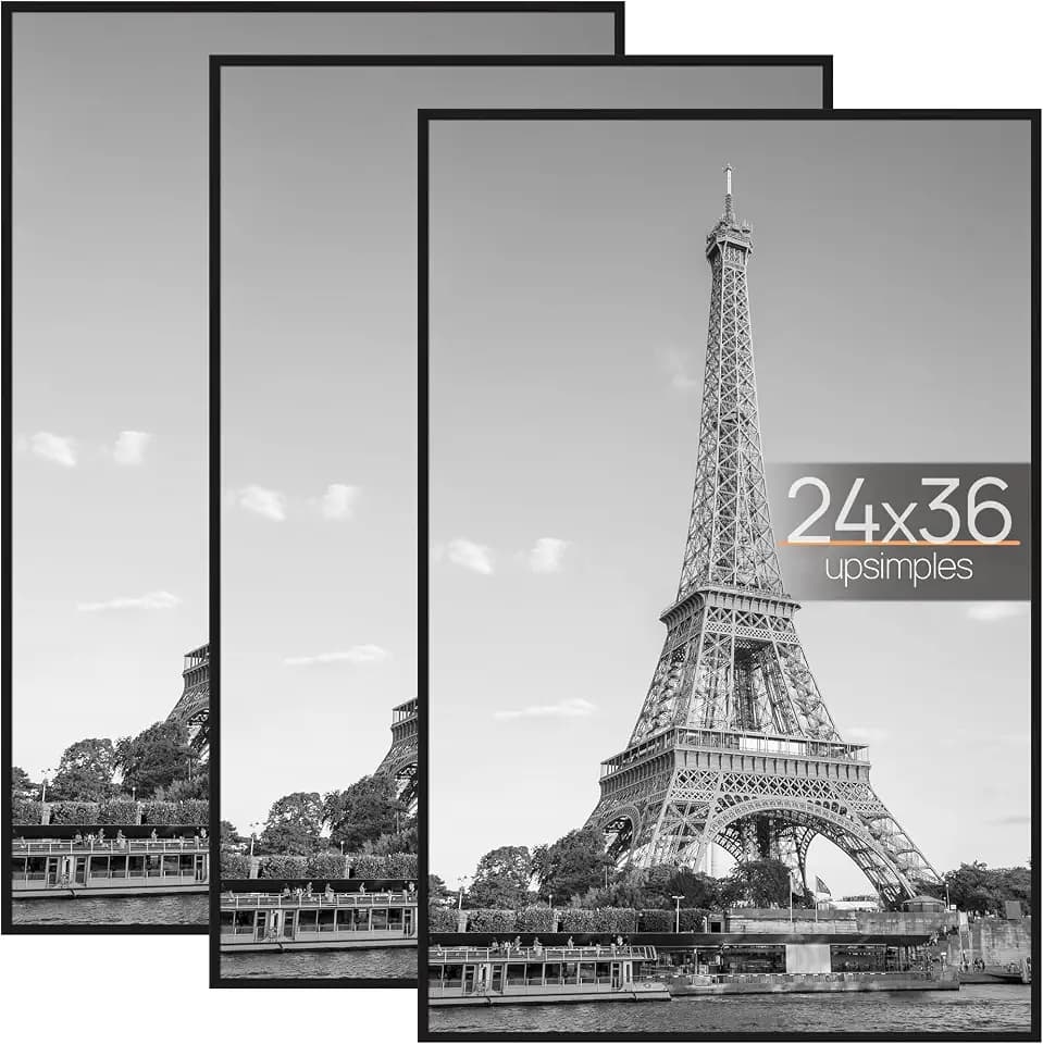 upsimples 24x36 Poster Frame, Easy Slide-In Assembly, Black, 3 Pack