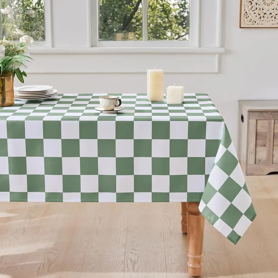 Ohocut Checkered Table Cloth, Classic Checkerboard Tablecloth for Picnic, Party, Dinner Table Cover, Waterproof Washable Wrinkle Resistant (Green, 60''x120'' (Rectangle))