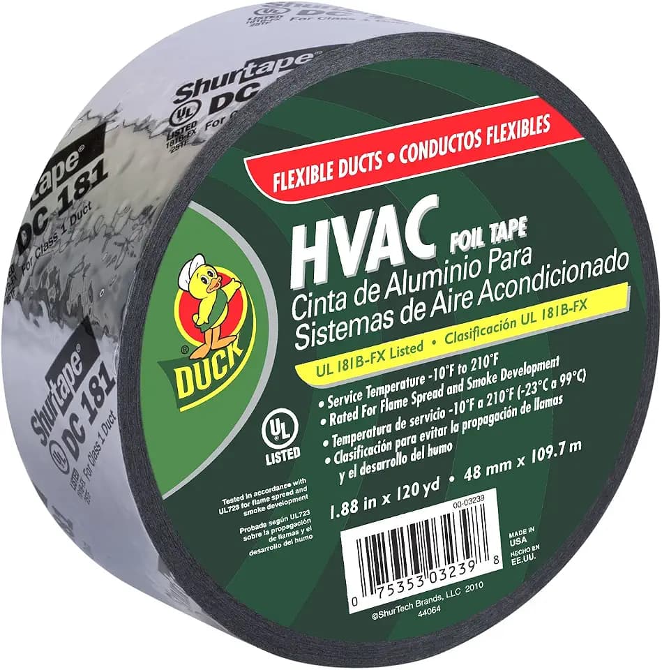 Duck Brand HVAC UL 181B-FX Listed Foil Tape for Flexible Ducts, 1 Roll