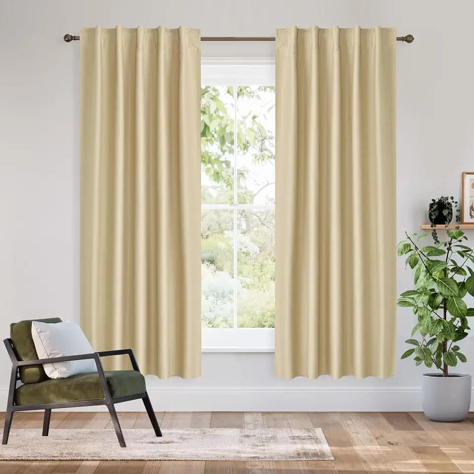 RYB HOME Bedroom Blackout Curtains 63 inches Long, 100% Blackout