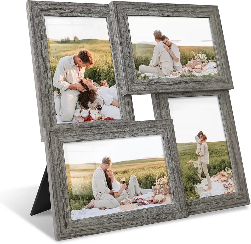 YESKAY 4x6 Collage Picture Frames, Multi Family Photo Frame with Real Glass, Displays Four 4x6 Photo, Wall Decor Wall Hanging or Tabletop, Grey