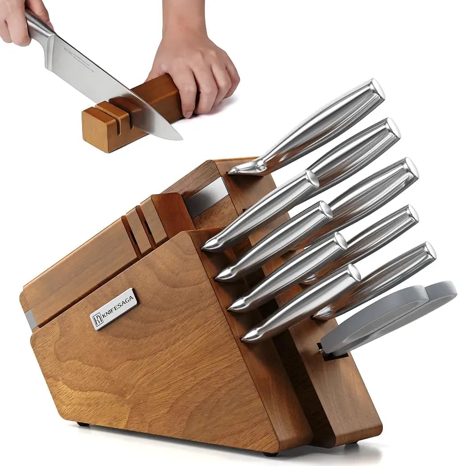 KnifeSaga 12-Piece Kitchen Knife Set with Block and Sharpener