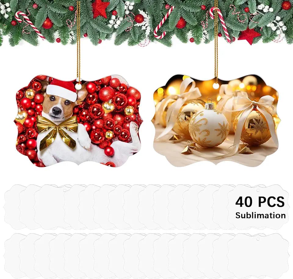 40 pcs 3.9" × 2.8" Metal Sublimation Ornament Blank,Double Sided Sublimation Ornaments,Sublimation Christmas Ornament Blanks for Christmas Tree Decor Ornaments DIY Handmade Crafts
