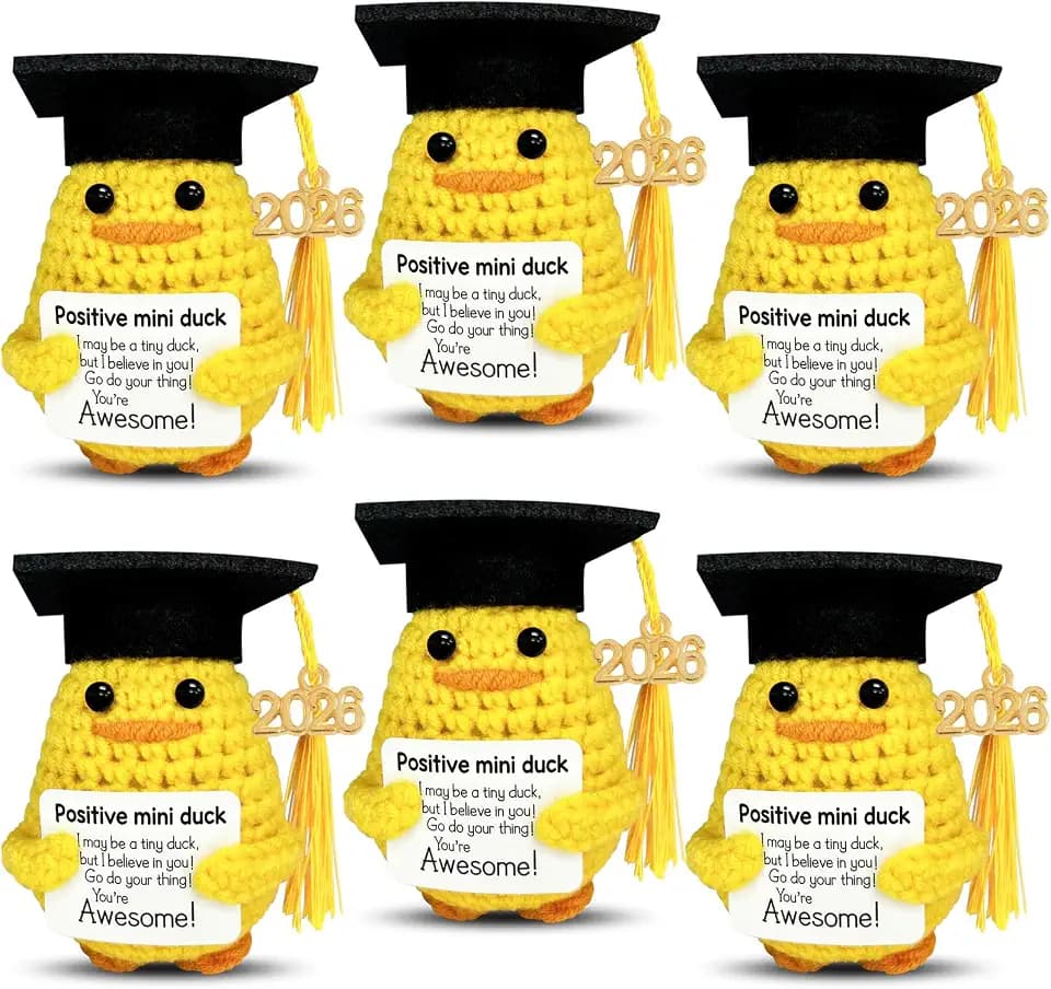 Graduation Gifts Set Class Of 2026,6 Pcs Positive Ducks With Grad Cap,Funny Gifts For High School College For Her Girls Him Boys,Handmade Inspiring Emotional Support Positive Crochet Animals (Duck)