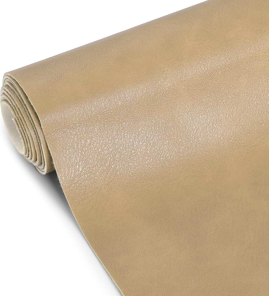 Faux Leather Fabric, Marine Vinyl Upholstery Fabric 55" x 36", 1.05mm Thick Soft Durable Synthetic Material PU Leather for Sofa Chairs Bags Car Seats Furniture DIY Crafts Sewings, Beige