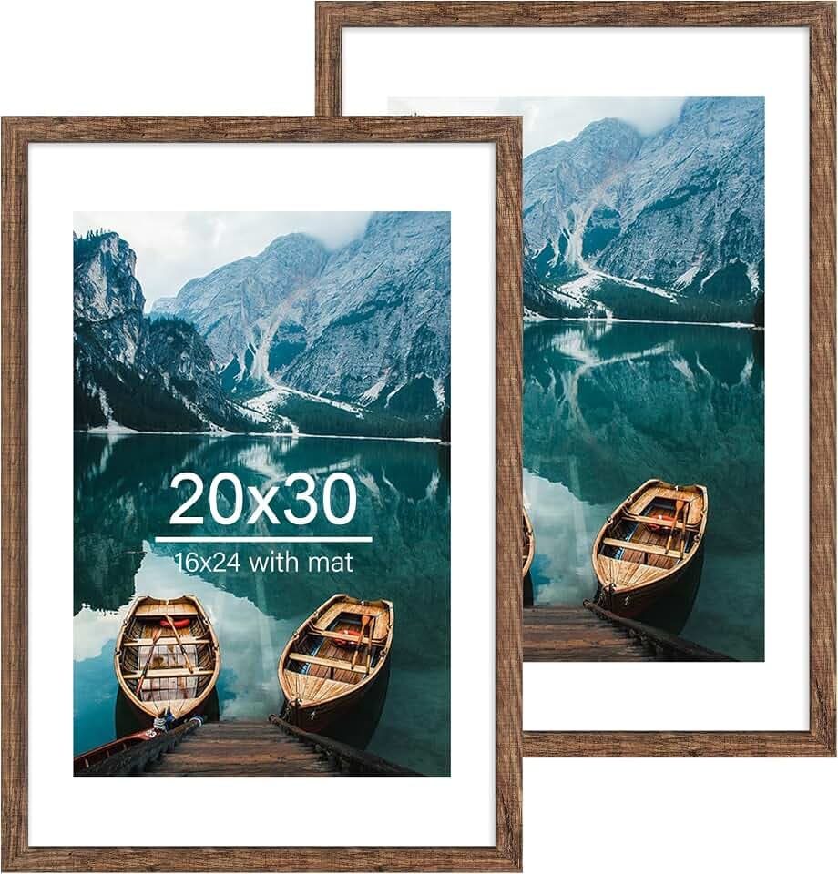 Hongkee 20x30 Frame Set of 2, Rustic Brown Wood Style for 16x24 Mat