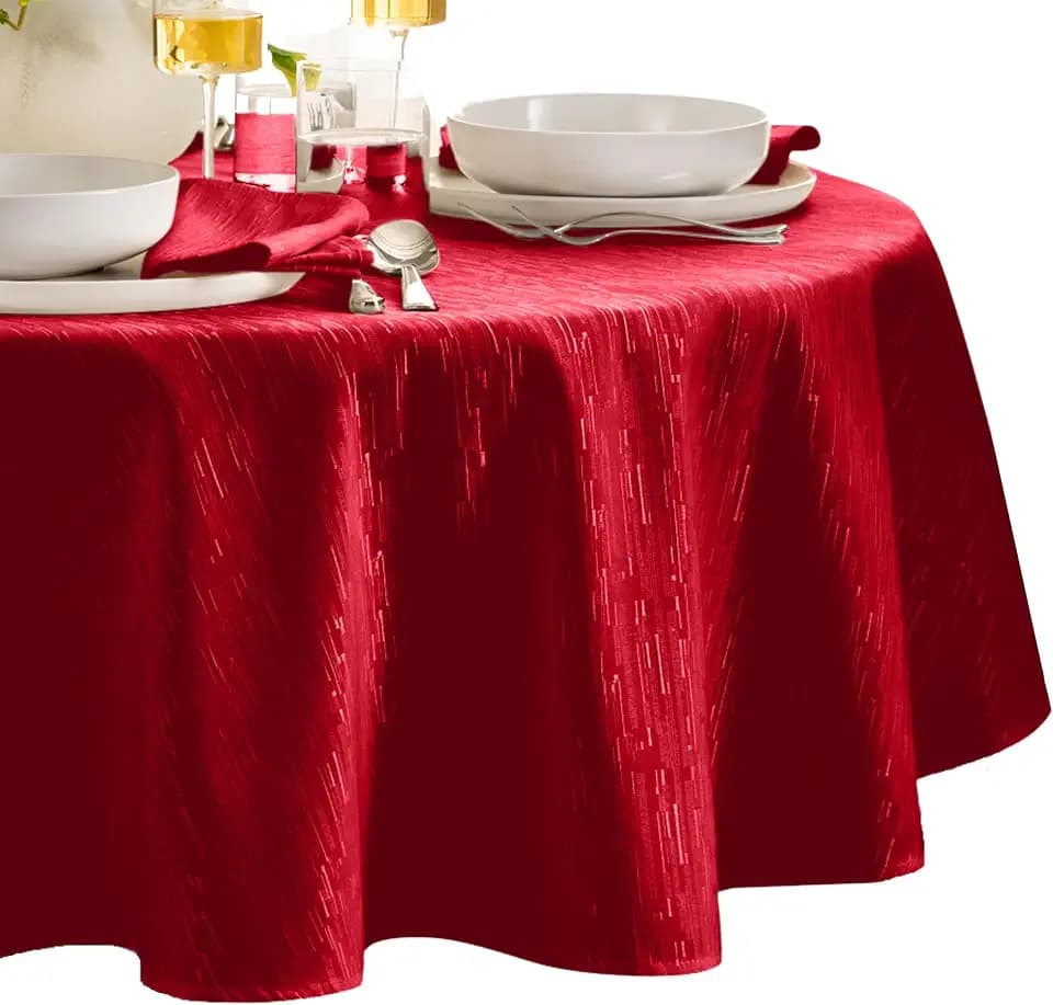 Continental Solid Texture Water Resistant Tablecloth, Red - 60" W x 84" L Oval