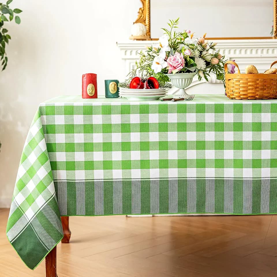 Midsummer Breeze Country Garden Green Gingham Tablecloth Square 60"x60"