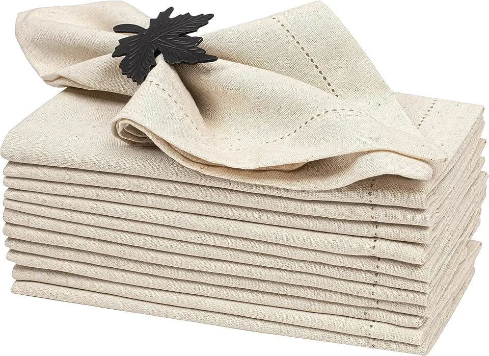Flax Linen Napkins Set of 12-18x18 Inch Reusable Cloth Dinner Napkins - Natural Color Table Napkin for Dining, Wedding, Parties, Mothers Day, & Everyday Use - Soft, Durable, Eco-Friendly Fabric