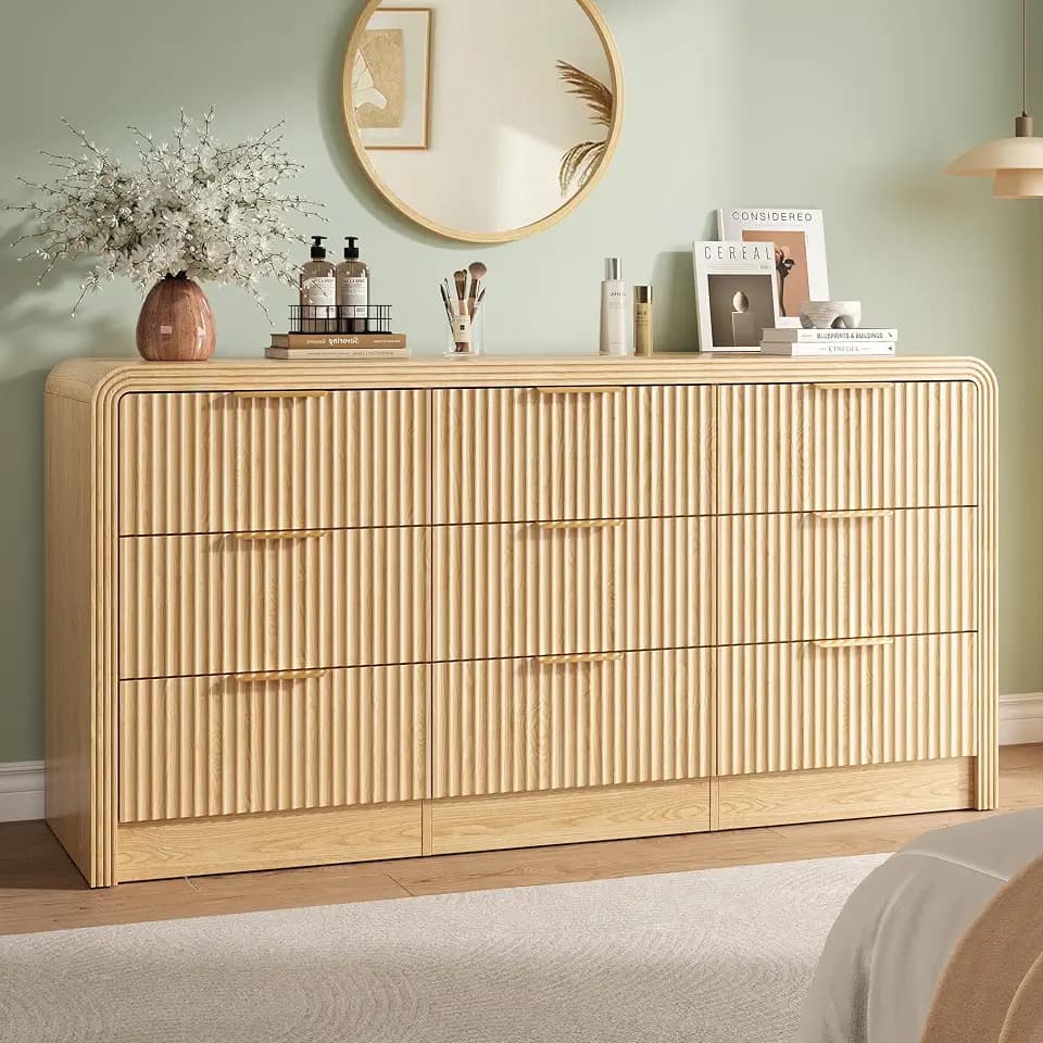 Decofy Fluted 9 Drawers Dresser, 63'' Wide Chest of Drawers for Bedroom