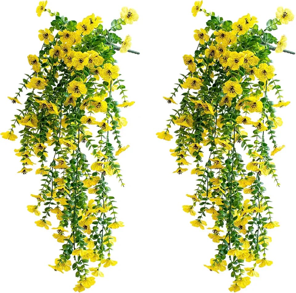 Artificial Hanging Flowers for Outdoors, 2 Pcs UV Resistant Artificial Outdoor Flowers, Not-Fading Fake Hanging Plant for Outdoor Planters for Home Garden Porch Yard Decor