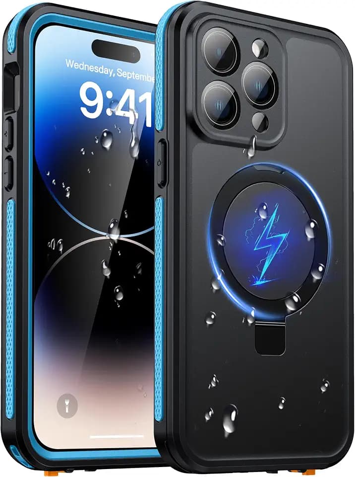 Oterkin Magnetic Stand for iPhone 14 Pro Case Waterproof IP68, Blue