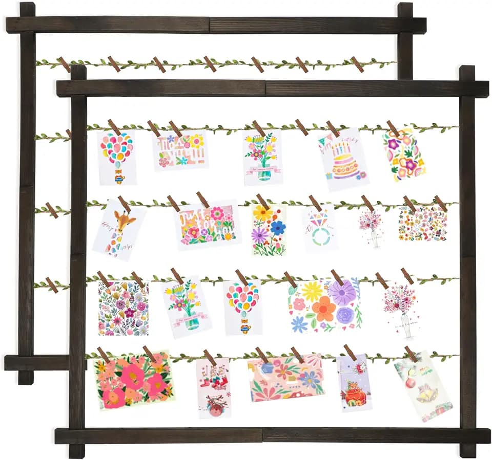 Photo Display Board with 30 Clips,Picture Collage Wall Decor,Dark Walnut