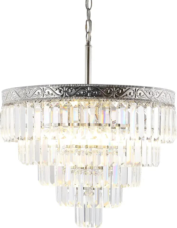 JONATHAN Y Wyatt 20" Metal 4-Light LED Chandelier, Polished Nickel/Clear