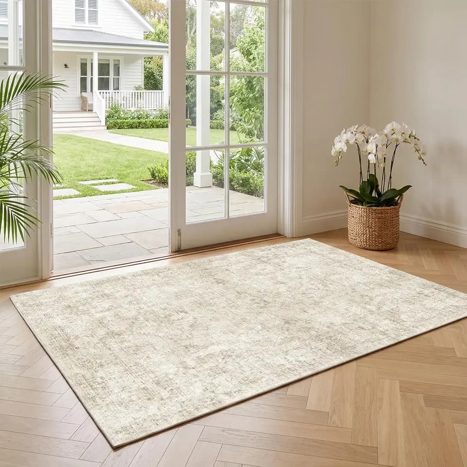 3x5 Area Rugs for Living Room, Vintage Machine Washable Rugs, Beige
