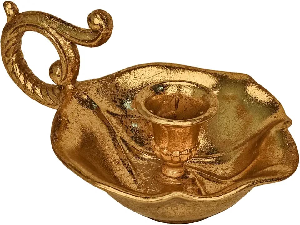 Vintage Lotus Leaf Taper Candle Holder with Handle&Drip Tray