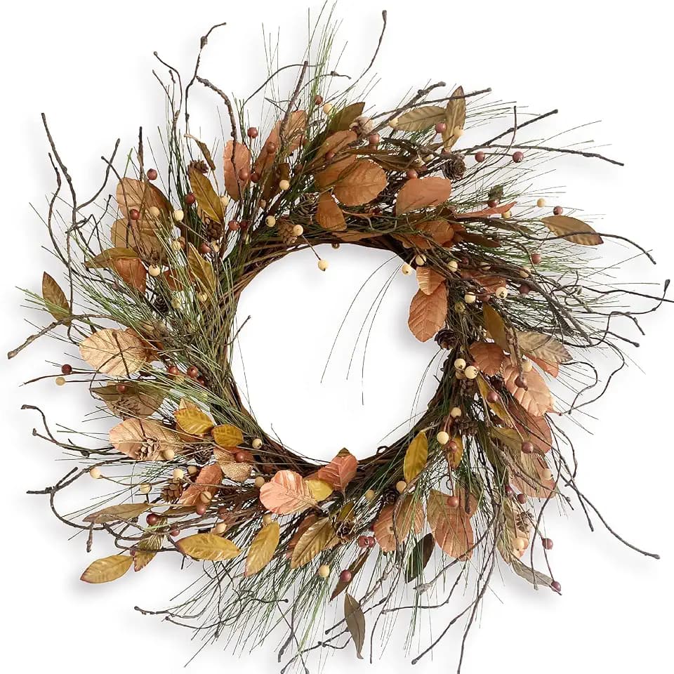 26 Inch Fall Wreath for Front Door Large Full Magnolia Leaf Wreath