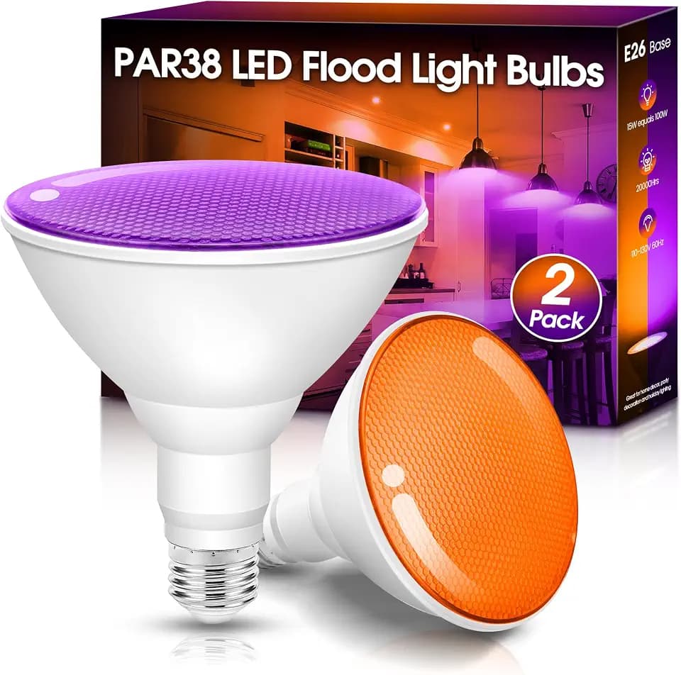 Fulighture Orange and Purple Flood Light Bulbs Outdoor,PAR38 LED Light Bulb