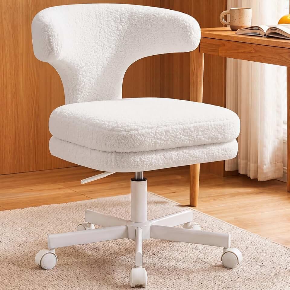Small Office Chair with Wheels, Comfy Armless Swivel Desk Chair with Wrap-Around Back, Adjustable Height Rolling Task Chair for Home Office and Vanity Chair, Ideal Gift for Girls & Women