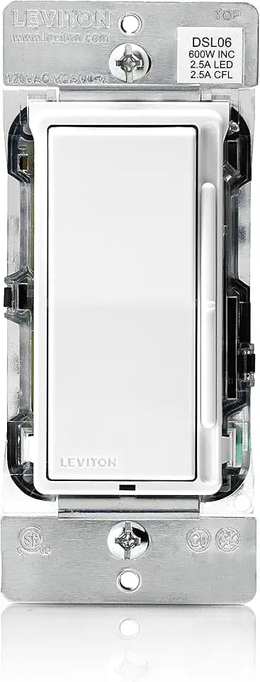 Leviton Decora Slide Dimmer Switch for Dimmable LED, Halogen and Incandescent Bulbs, DSL06-1LZ, White with Ivory and Light Almond Faceplates