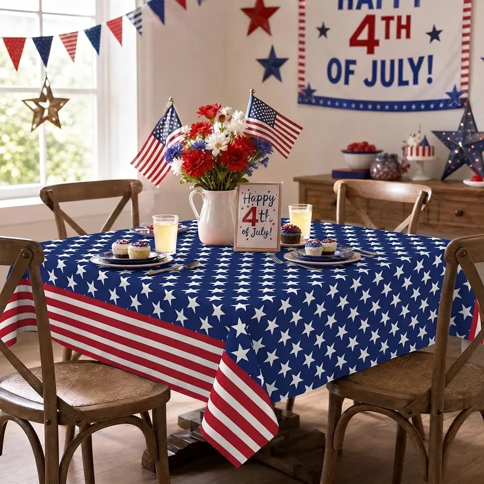 Horaldaily 4th of July Tablecloth 60x60 Inch, Patriotic American Flag Independence Day Memorial Day Table Cover for Party Picnic Dinner Decor