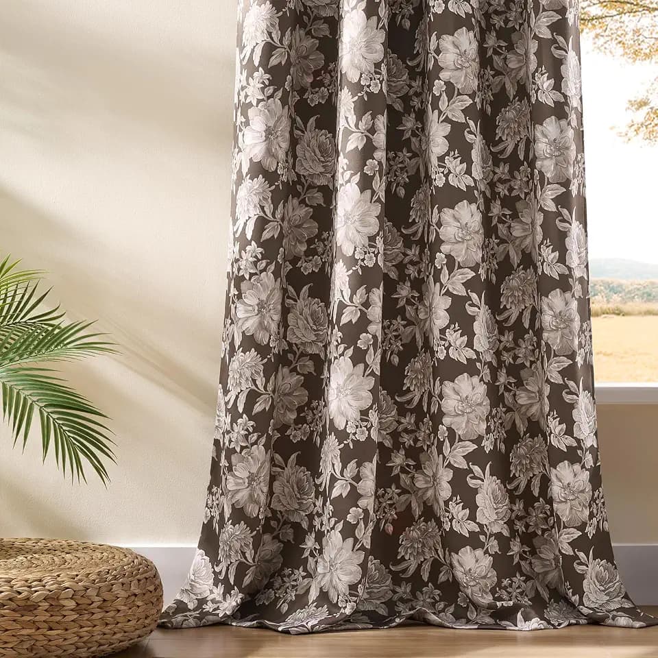 Vintage Floral Curtains 72 Inch Length 2 Panels Room Darkening Brown Flower Curtains for Bedroom Office Living Room Grommet Thermal Insulated Noise Reduction Autumn Farmhouse Window Drapes, 52x72