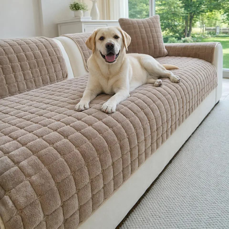 Velvet Couch Cover, Washable Anti Slip Sectional Sofa Cover for 3 Cushion Couch Sofa L Shaped Recliner, Furniture Protector Covers for Pets (Coffee,1pc/36×63"/Rectangular)