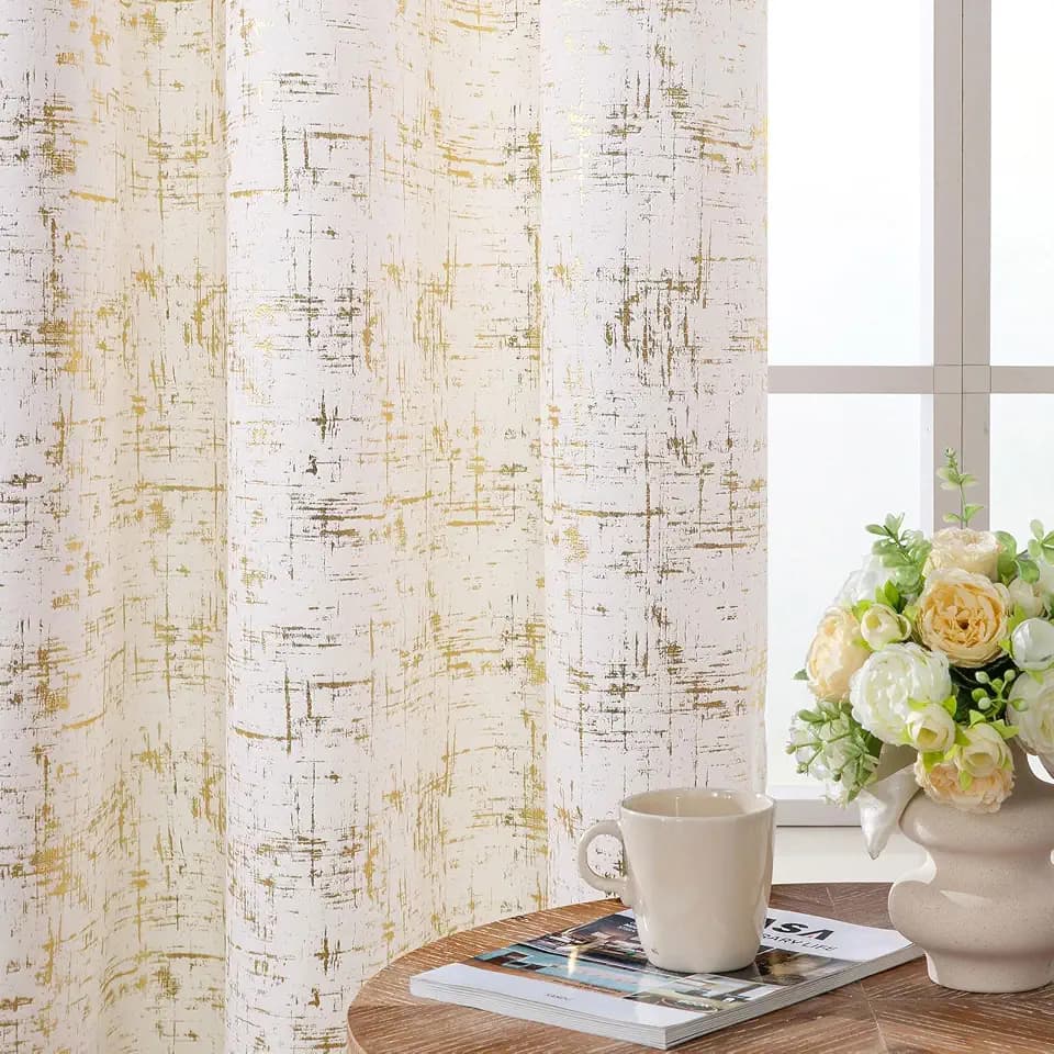 L.Z.E Cream Gold Velvet Curtains for Bedroom 72 Inch Length Light Filtering Privacy Curtains for Living Room Luxury & Soft Non-See-Through Drapes with Grommet Printed Gold Foil Pattern 2 Panels Set