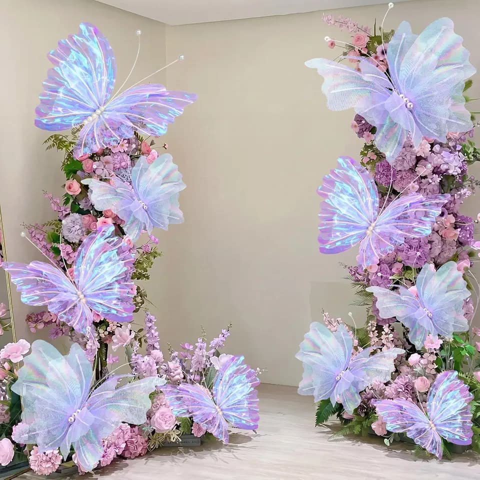 10 Pcs 24'' 20'' 12'' Large Laser Purple Pearl Butterfly Decoration 3 Sizes