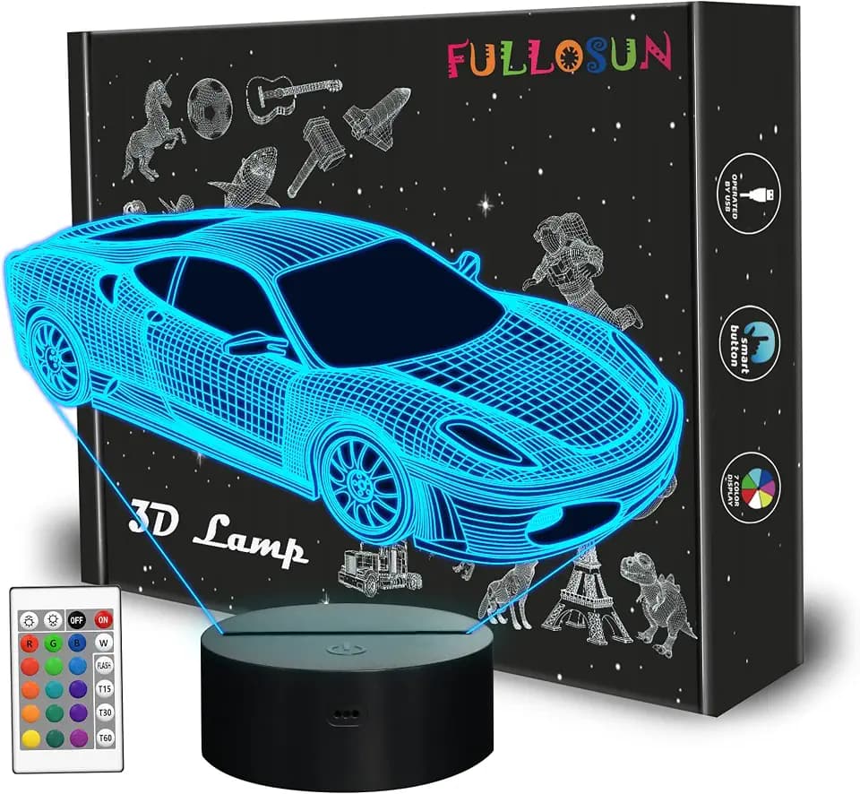 FULLOSUN Car 3D Night Light, Sport Racing Car Illusion Lamp with Remote Control 16 Colors Changing, Holiday Xmas Birthday Gifts for Kids Child Teen Todder