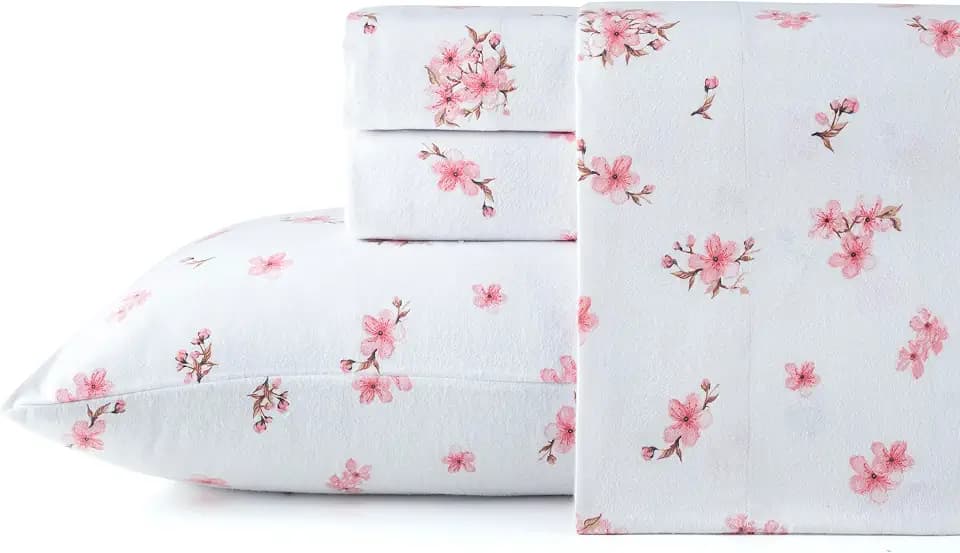Pointehaven 180 GSM Brushed Cotton Flannel Sheet Sets (Sakura, Twin)