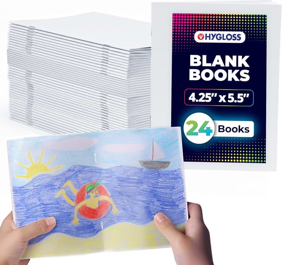 Hygloss Blank Books, Bulk 24 Pack, 4.25 x 5.5 White Paperback for Kids