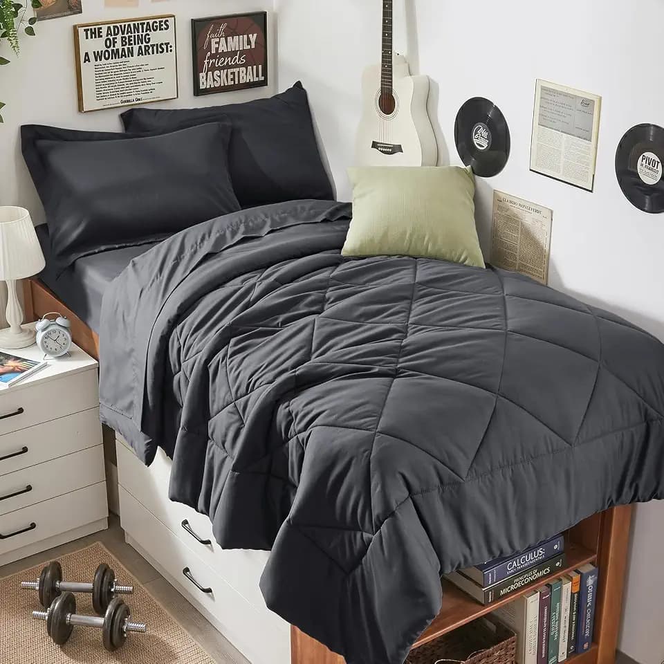 HEVUMYI 5-Piece Twin XL Comforter Set, Dark Grey Bed in a Bag