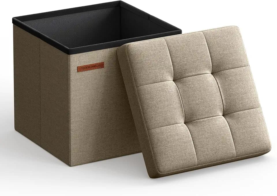 SONGMICS Small Folding Storage Ottoman, 11.8 x 11.8 x 11.8 in