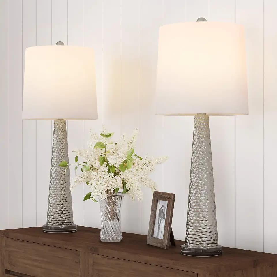 Lavish Home Table Lamps, Silver, Set of 2, 12” x 30.25”