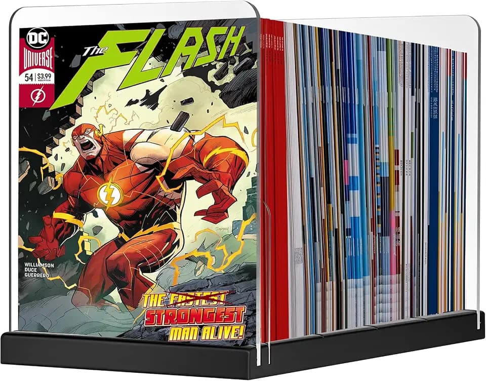 Comic Book Storage Holder,Wood Comic Book Case with three acrylic dividers,Acrylic Comics Book Box,Bin & Organizer,Stores Up To 150 Comics (Black)