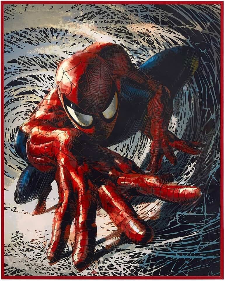 Marvel Spiderman 16"x20" High Gloss Framed Wall Art,Superhero Canvas Print, Action Comic Poster Decor for Boys Bedroom, Playroom or Game Room,Framed Ready to Hang Home Decoration