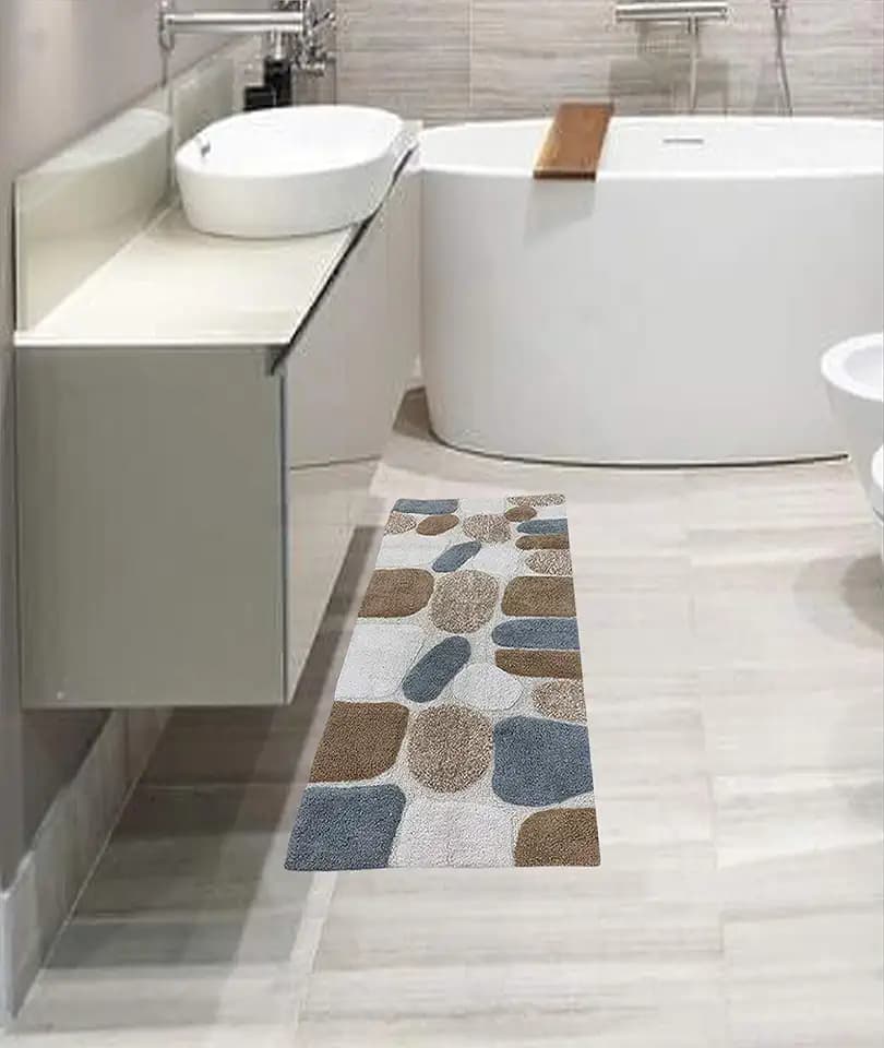 THE BEER VALLEY Pebble Bath Runner Rug 2x5 Feet - Grey Beige