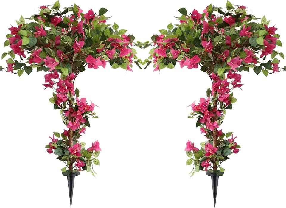 Damomo 4 Feet Artificial Bougainvillea Trees, Fake Bougainvillea Flowers Plant with Ground Spike, Outdoor Faux Azalea Blooming Plants 2 Packs for Decor Front Porch Indoor or Home Office (47 inch)