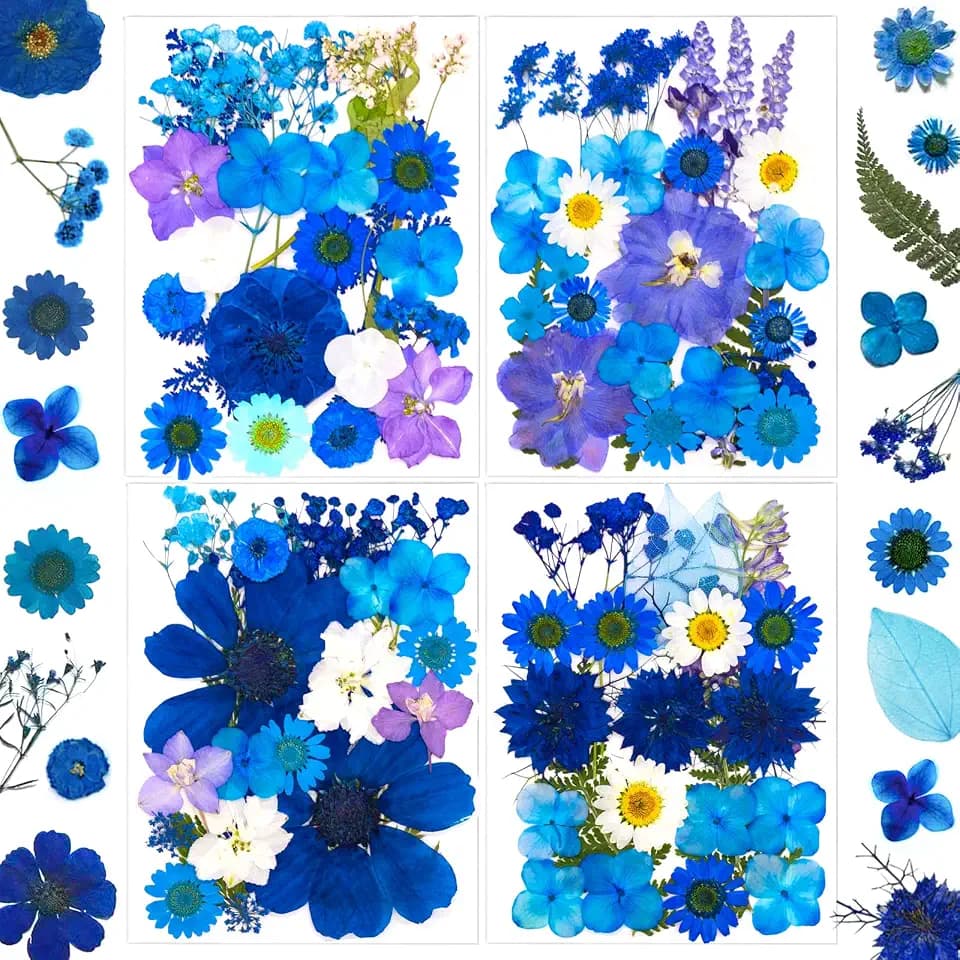 95 Pcs Blue Pressed Dried Flowers for Resin, Real Natural Bulk Dry Wildflowers Leaves Perfect for Epoxy Molds, DIY Crafts, Soap Candles Jewelry Making, and Home Decor