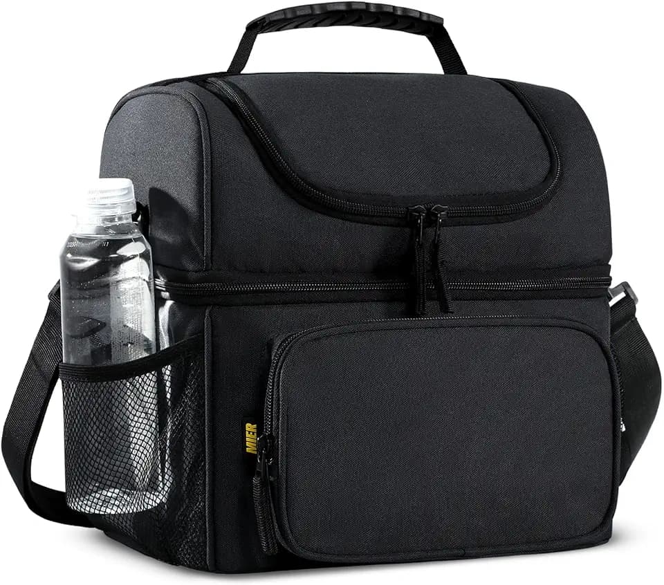 MIER Men's Insulated Lunch Box - Large Lunch Bag Cooler for Outdoor, Black