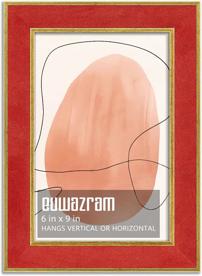 Suede 6x9 Frame - Single Frame, Elegant Red 6 x 9 Poster Frame, 6x9 Picture Frame for Artwork, Puzzles, Photos, and Movie Posters