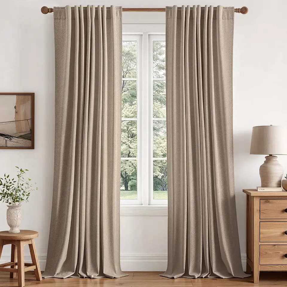 MIULEE 100% Blackout Linen Curtains for Bedroom 40W x 96L Taupe 2 Panels
