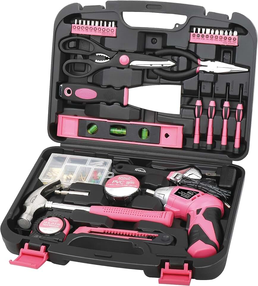 Apollo Tools 135 Piece Household Tool Set, Pink DT0773N1