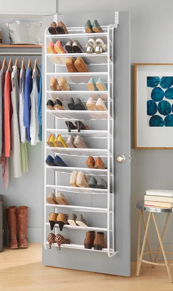 Whitmor 36 Pair Over the Door Shoe Rack, 12 Tier Hanging Shoe Organizer, Heavy Duty Metal & Mesh Shoe Holder, Hanging Shoe Rack for Closet Organizer & Storage, 74" L x 21.7" W x 7.5" H, White